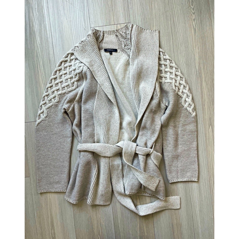 Lafayette 148 NY Women's Wool Cashmere Knit Belted Cardigan Sz M Woven Fall